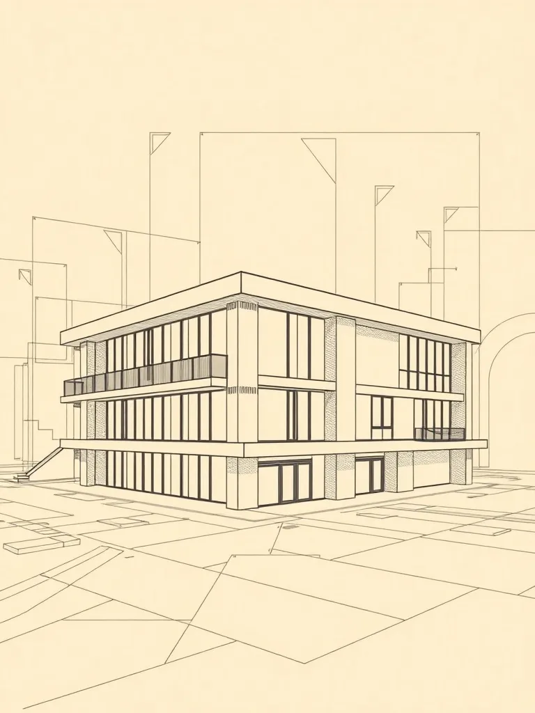 Architectural blueprint of a modern building with clean line