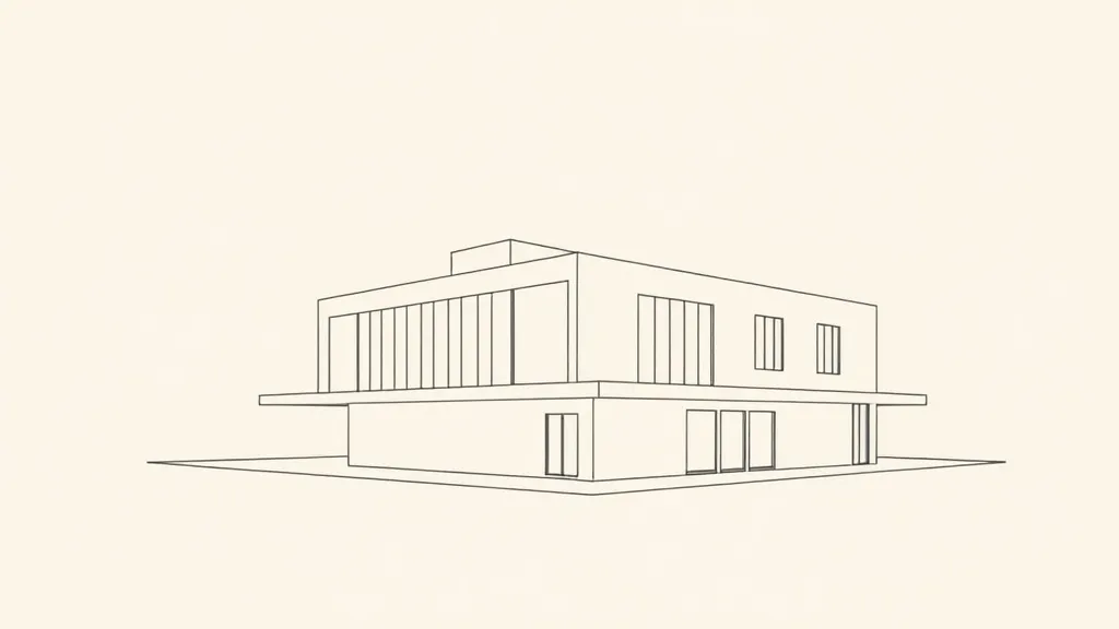 A minimalist architectural blueprint of a clean, modern buil
